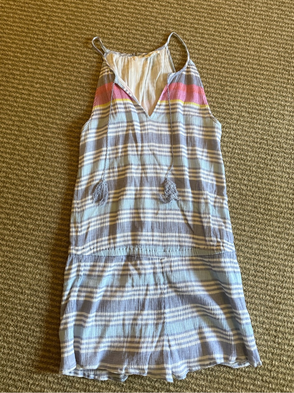 Soft Joie Blue & White Pleated Sleeveless Romper